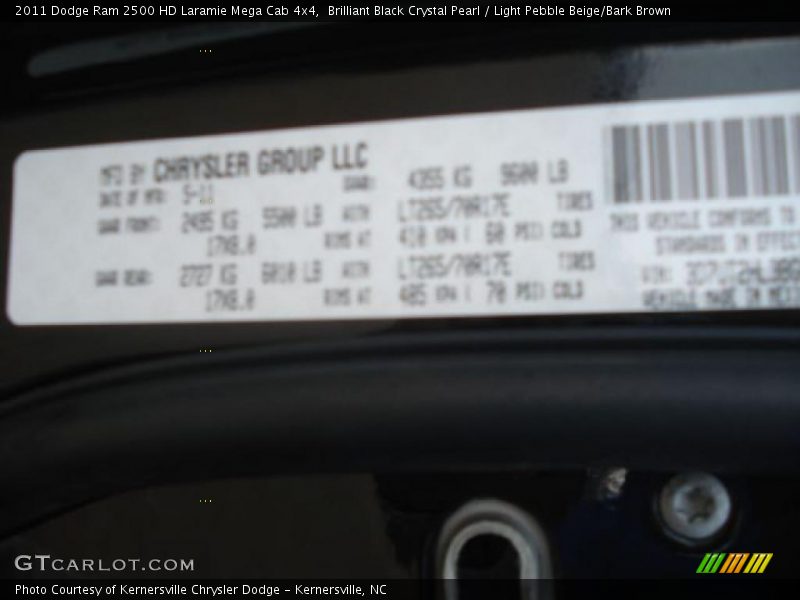 Brilliant Black Crystal Pearl / Light Pebble Beige/Bark Brown 2011 Dodge Ram 2500 HD Laramie Mega Cab 4x4