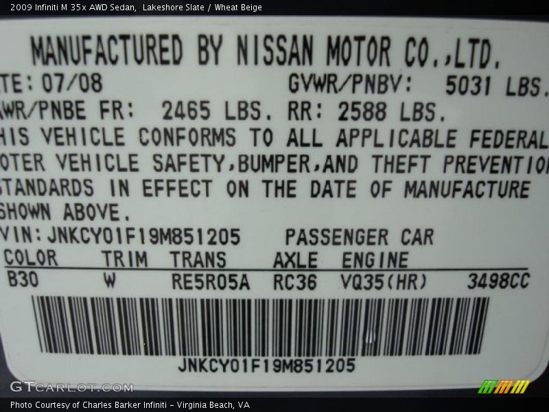 2009 M 35x AWD Sedan Lakeshore Slate Color Code B30