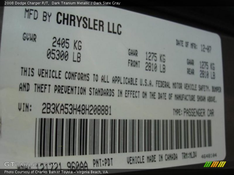 Dark Titanium Metallic / Dark Slate Gray 2008 Dodge Charger R/T
