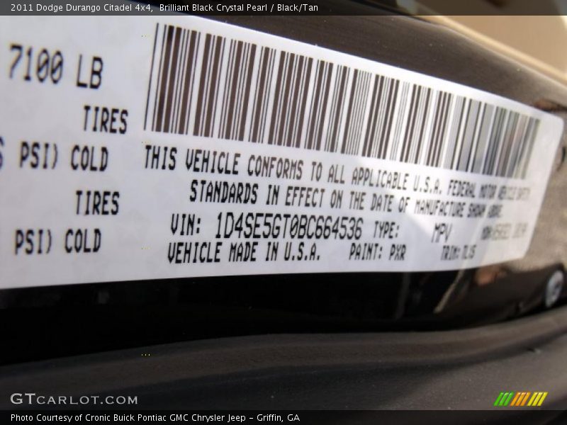Brilliant Black Crystal Pearl / Black/Tan 2011 Dodge Durango Citadel 4x4