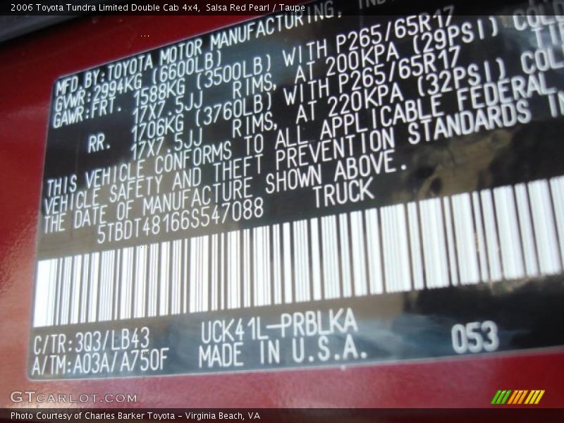Salsa Red Pearl / Taupe 2006 Toyota Tundra Limited Double Cab 4x4