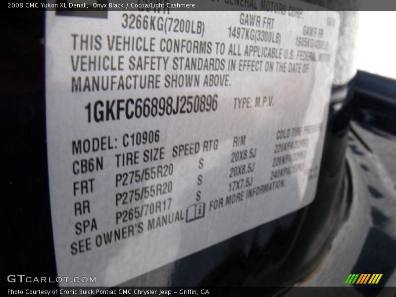 Onyx Black / Cocoa/Light Cashmere 2008 GMC Yukon XL Denali