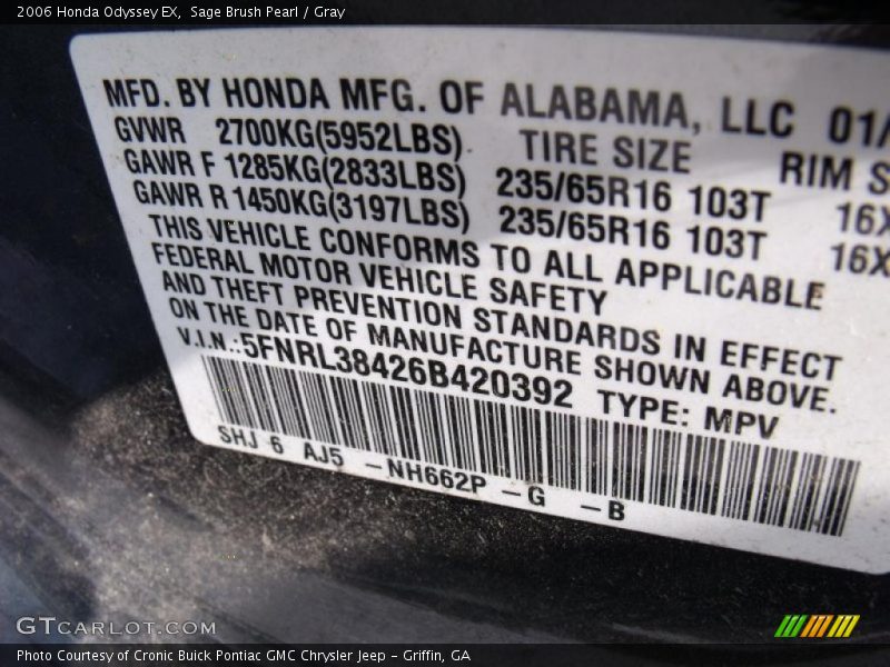 Sage Brush Pearl / Gray 2006 Honda Odyssey EX