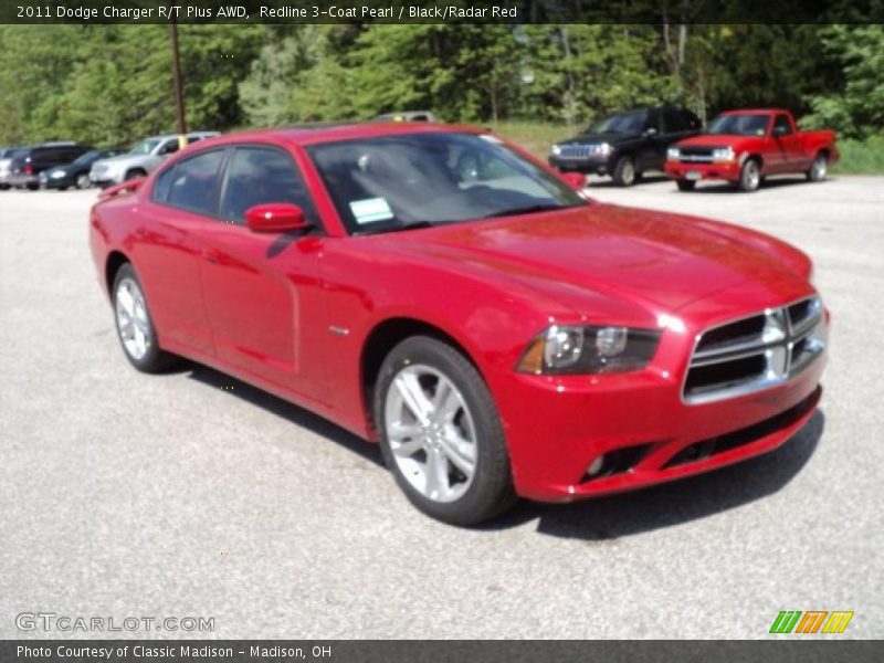 Redline 3-Coat Pearl / Black/Radar Red 2011 Dodge Charger R/T Plus AWD