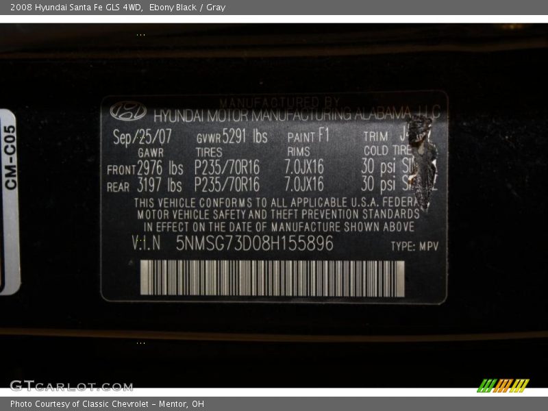 Ebony Black / Gray 2008 Hyundai Santa Fe GLS 4WD