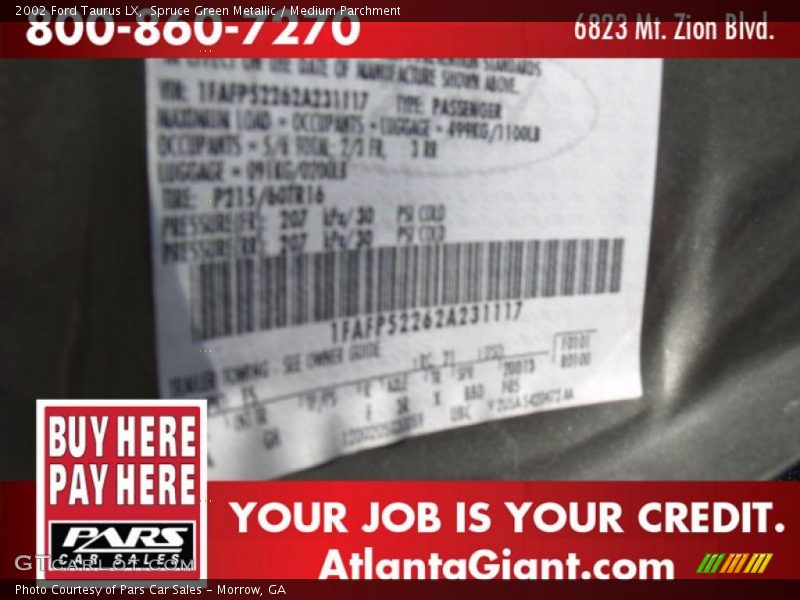 Spruce Green Metallic / Medium Parchment 2002 Ford Taurus LX