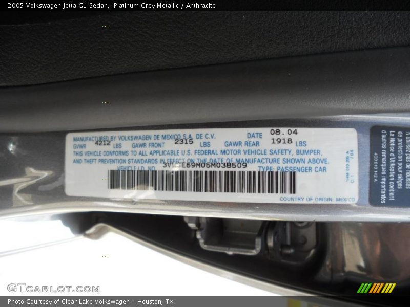 Platinum Grey Metallic / Anthracite 2005 Volkswagen Jetta GLI Sedan