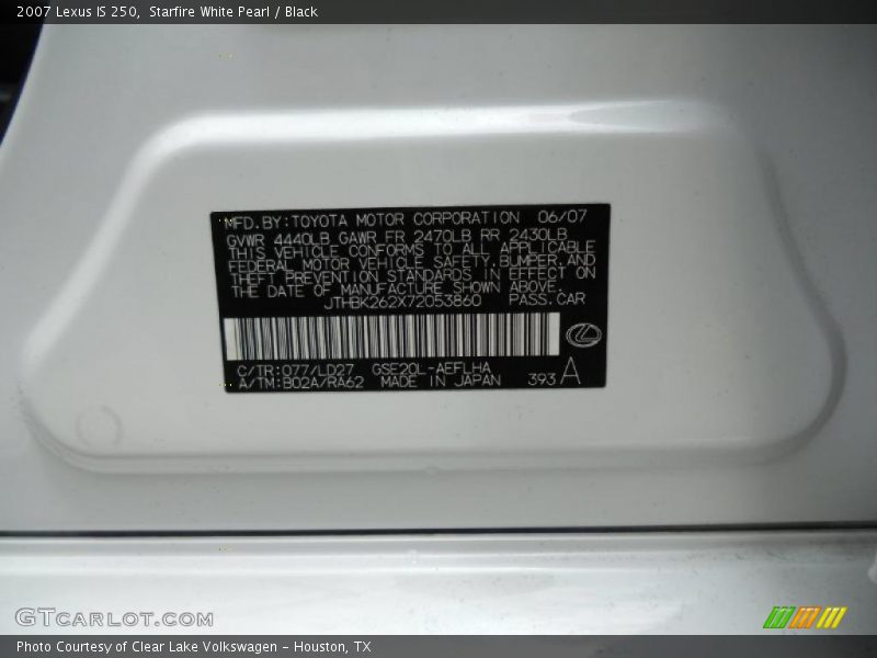 Starfire White Pearl / Black 2007 Lexus IS 250