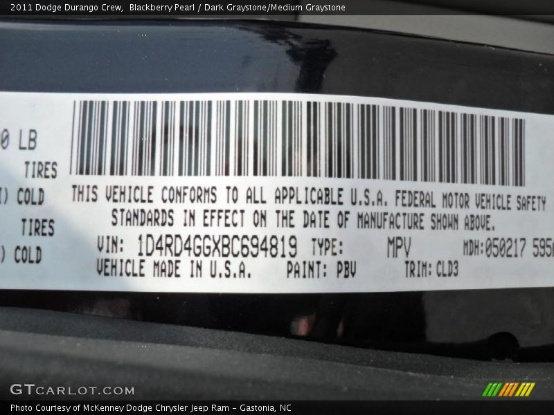 Blackberry Pearl / Dark Graystone/Medium Graystone 2011 Dodge Durango Crew