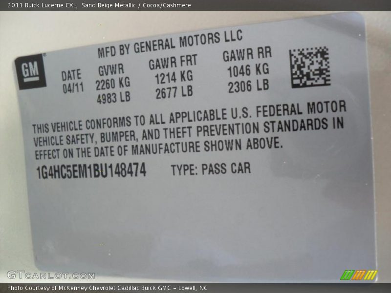 Sand Beige Metallic / Cocoa/Cashmere 2011 Buick Lucerne CXL
