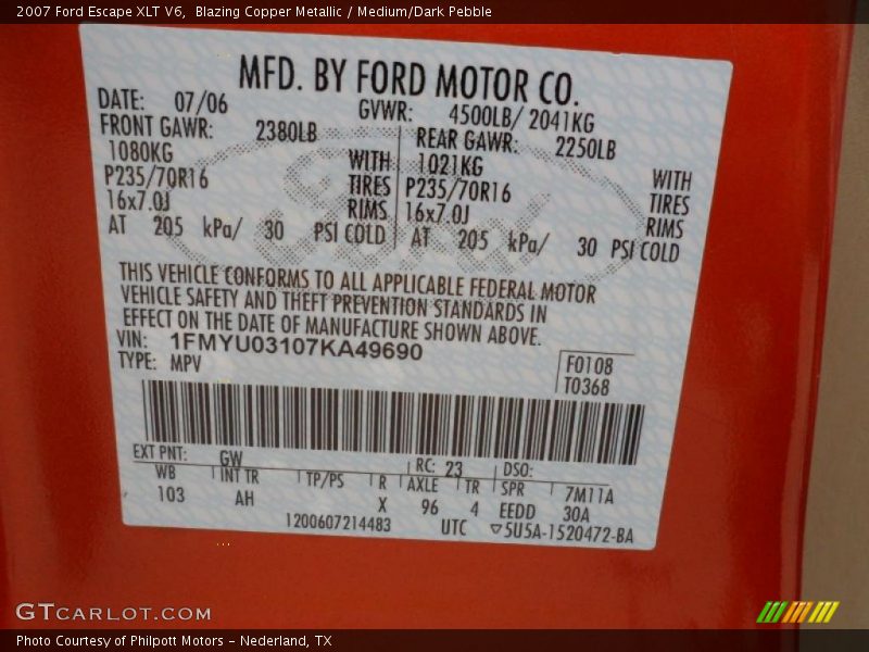 Blazing Copper Metallic / Medium/Dark Pebble 2007 Ford Escape XLT V6