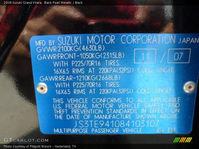 Black Pearl Metallic / Black 2008 Suzuki Grand Vitara
