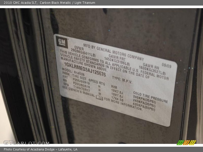 Carbon Black Metallic / Light Titanium 2010 GMC Acadia SLT
