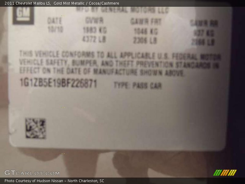 Gold Mist Metallic / Cocoa/Cashmere 2011 Chevrolet Malibu LS