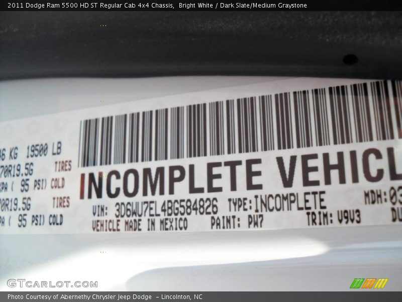 Bright White / Dark Slate/Medium Graystone 2011 Dodge Ram 5500 HD ST Regular Cab 4x4 Chassis