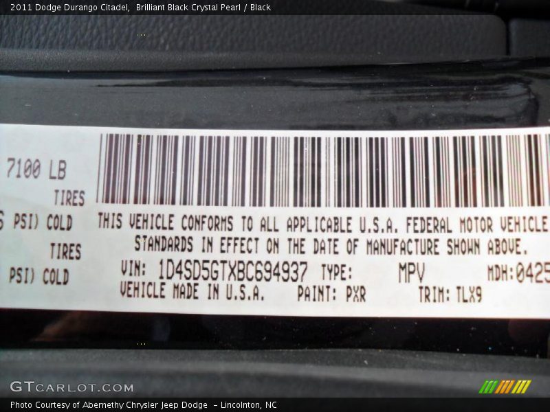 Brilliant Black Crystal Pearl / Black 2011 Dodge Durango Citadel