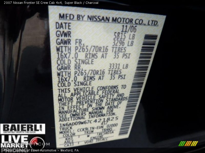 Super Black / Charcoal 2007 Nissan Frontier SE Crew Cab 4x4