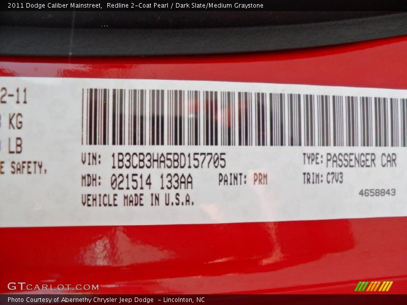 Redline 2-Coat Pearl / Dark Slate/Medium Graystone 2011 Dodge Caliber Mainstreet