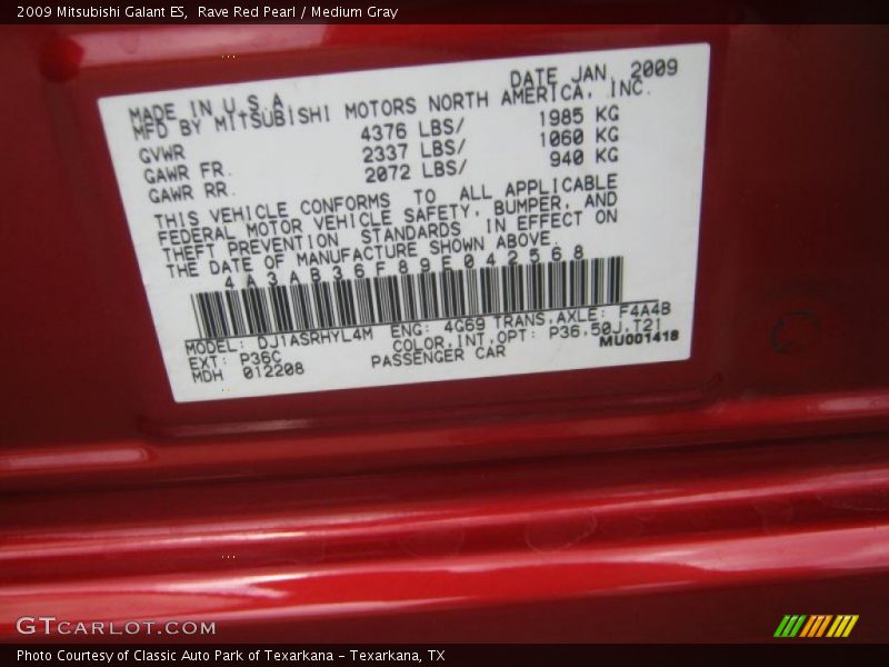 Rave Red Pearl / Medium Gray 2009 Mitsubishi Galant ES