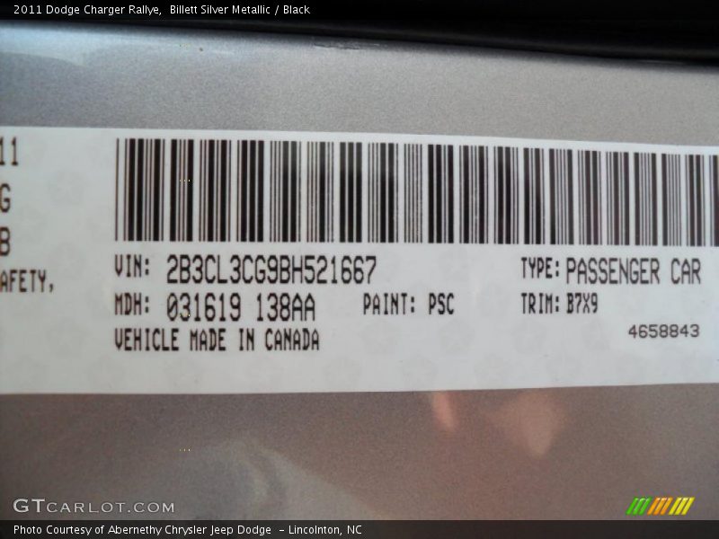 Billett Silver Metallic / Black 2011 Dodge Charger Rallye