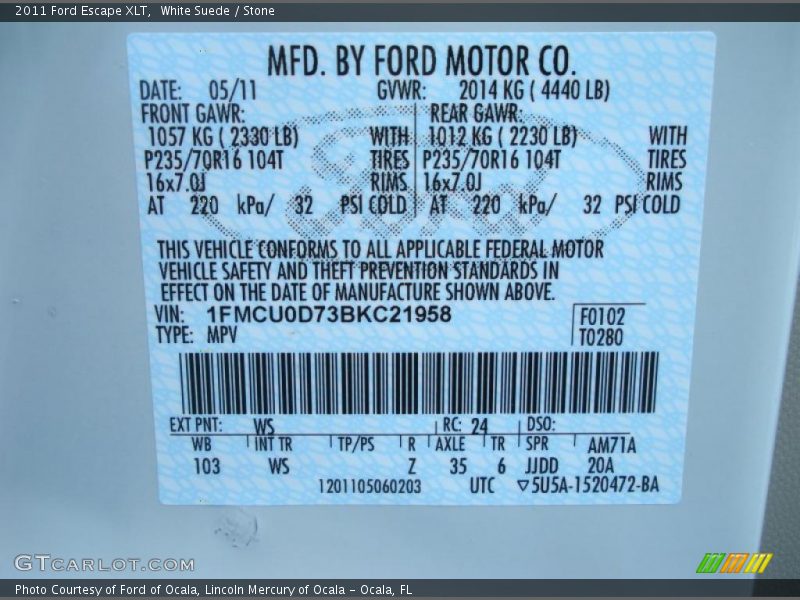White Suede / Stone 2011 Ford Escape XLT