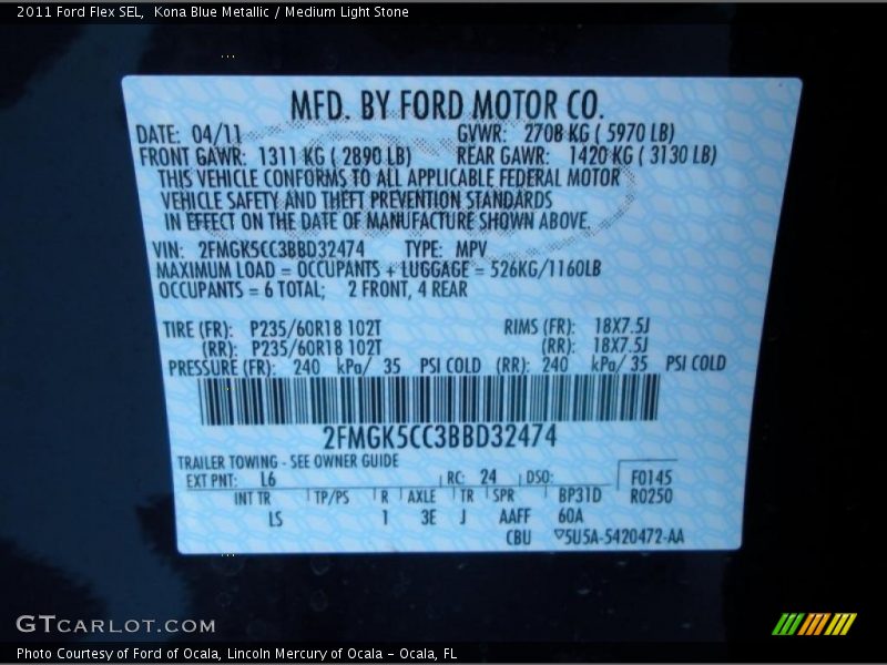 Kona Blue Metallic / Medium Light Stone 2011 Ford Flex SEL