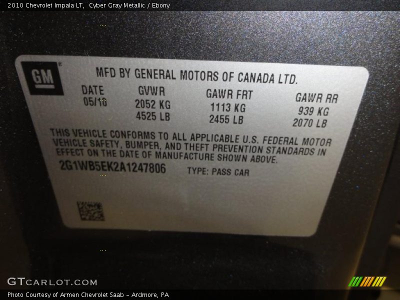 Cyber Gray Metallic / Ebony 2010 Chevrolet Impala LT