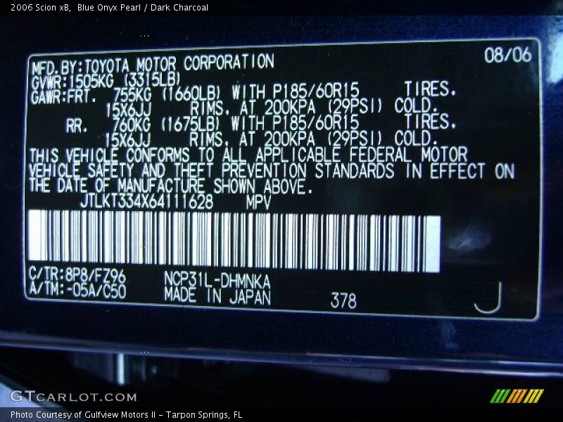 Blue Onyx Pearl / Dark Charcoal 2006 Scion xB