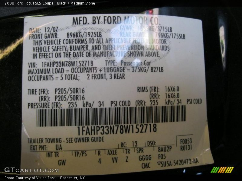 Black / Medium Stone 2008 Ford Focus SES Coupe