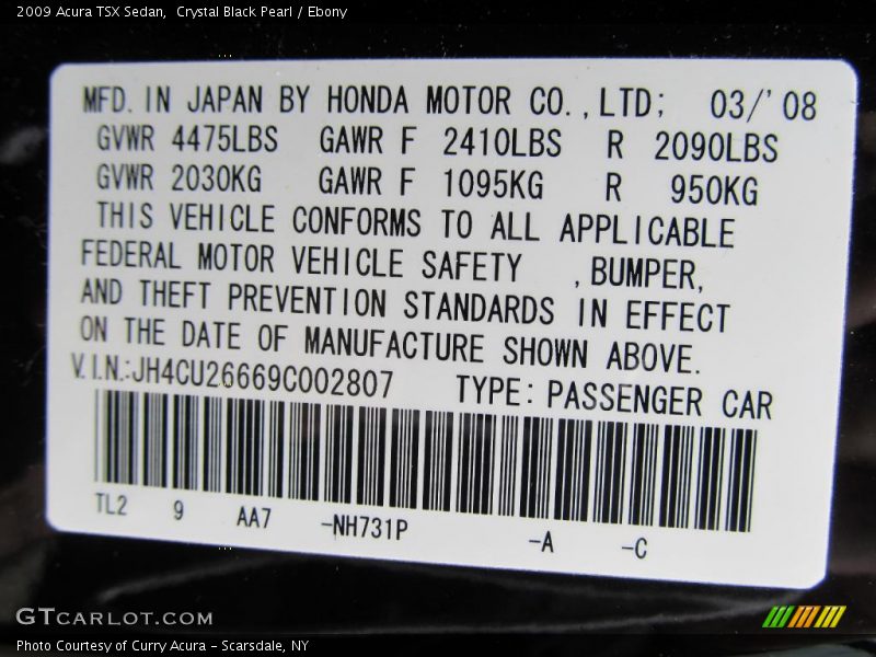 Crystal Black Pearl / Ebony 2009 Acura TSX Sedan
