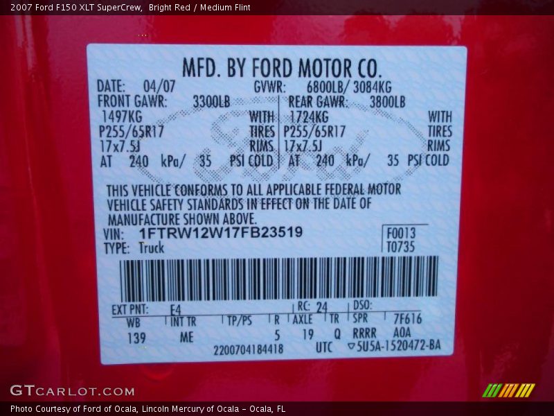 Bright Red / Medium Flint 2007 Ford F150 XLT SuperCrew