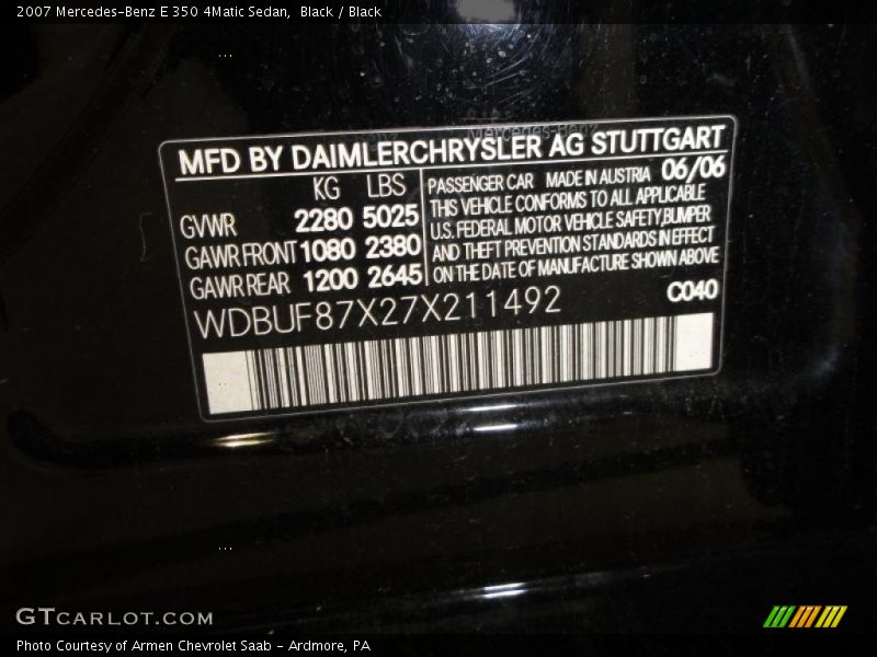 Black / Black 2007 Mercedes-Benz E 350 4Matic Sedan
