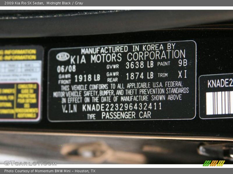 Midnight Black / Gray 2009 Kia Rio SX Sedan