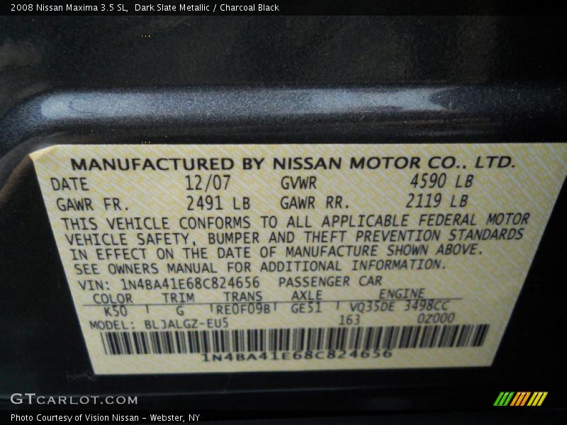 Dark Slate Metallic / Charcoal Black 2008 Nissan Maxima 3.5 SL