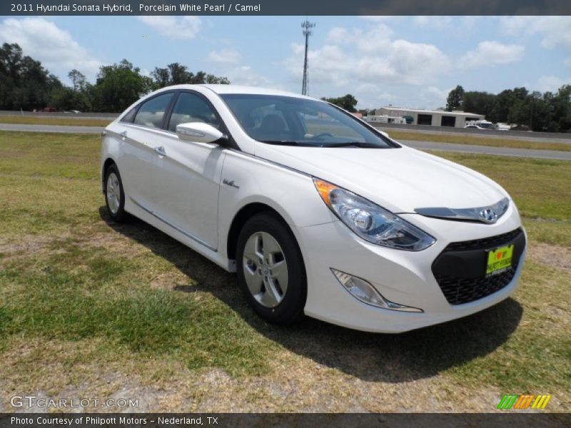 Porcelain White Pearl / Camel 2011 Hyundai Sonata Hybrid