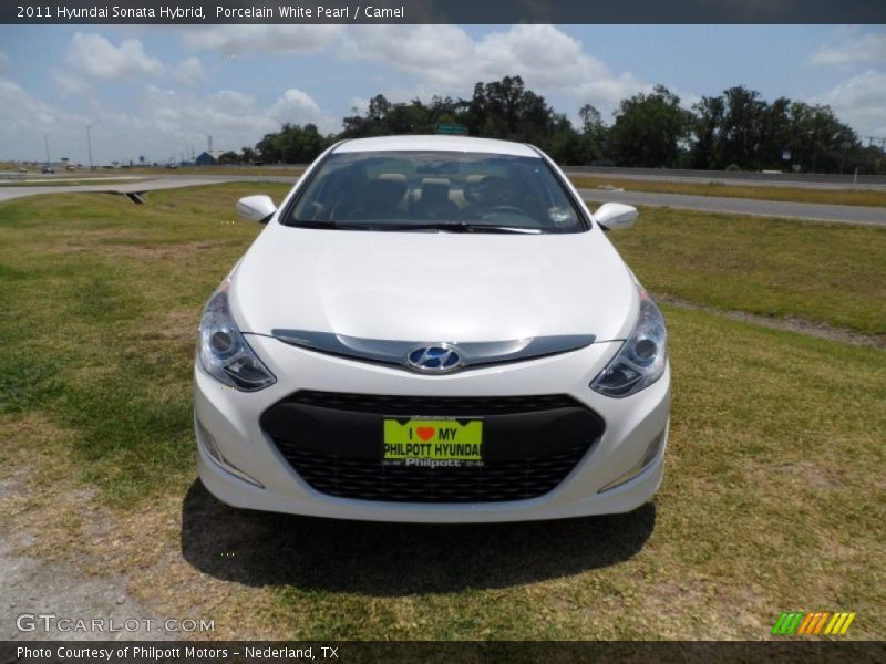 Porcelain White Pearl / Camel 2011 Hyundai Sonata Hybrid