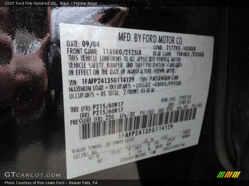 Black / Pebble Beige 2005 Ford Five Hundred SEL