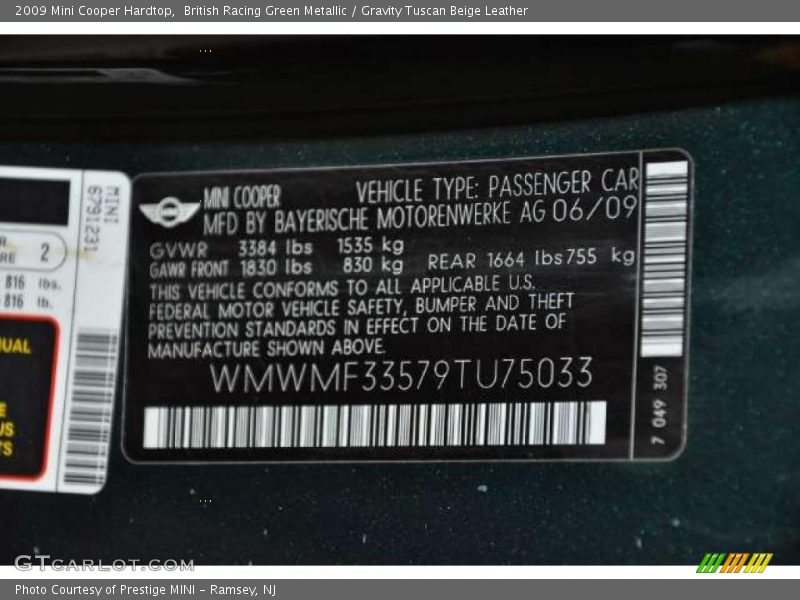 British Racing Green Metallic / Gravity Tuscan Beige Leather 2009 Mini Cooper Hardtop