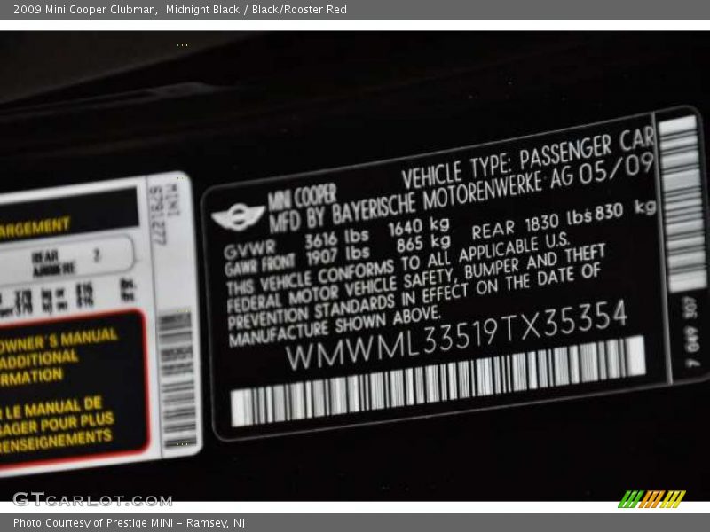 Midnight Black / Black/Rooster Red 2009 Mini Cooper Clubman