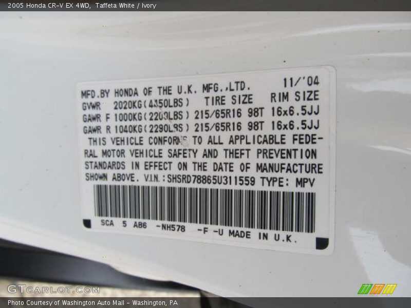 Taffeta White / Ivory 2005 Honda CR-V EX 4WD