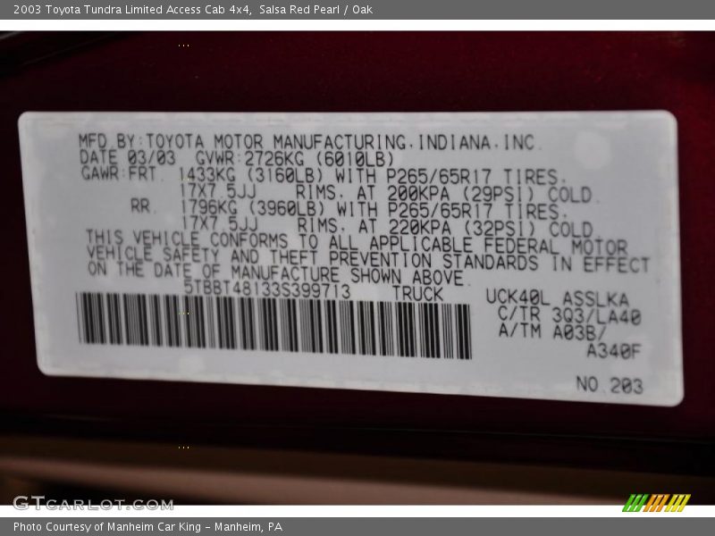 Salsa Red Pearl / Oak 2003 Toyota Tundra Limited Access Cab 4x4