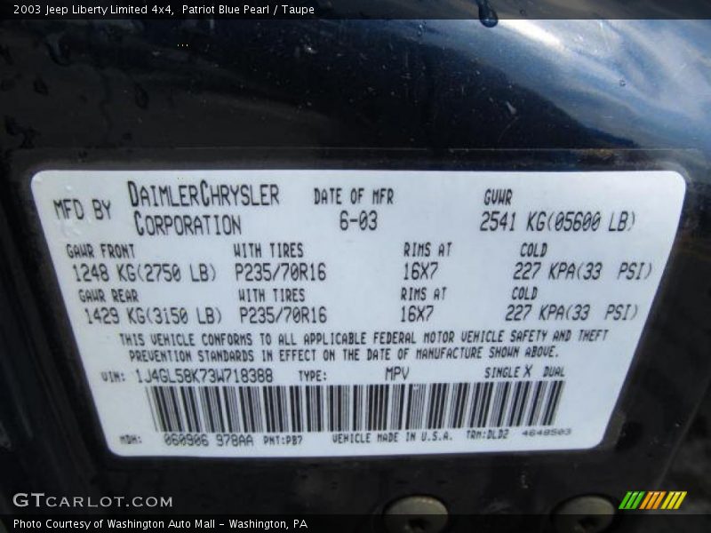 Patriot Blue Pearl / Taupe 2003 Jeep Liberty Limited 4x4