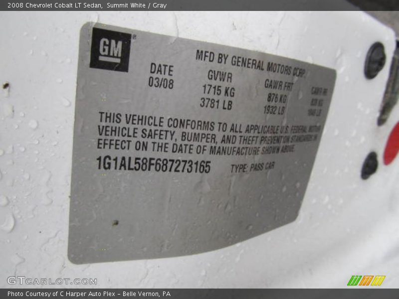 Summit White / Gray 2008 Chevrolet Cobalt LT Sedan