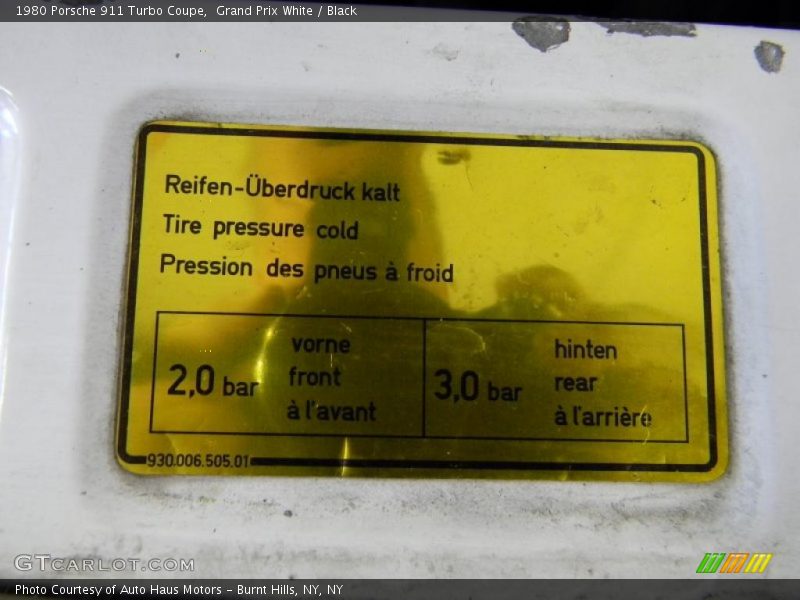 Info Tag of 1980 911 Turbo Coupe