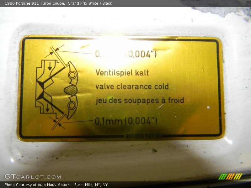 Info Tag of 1980 911 Turbo Coupe