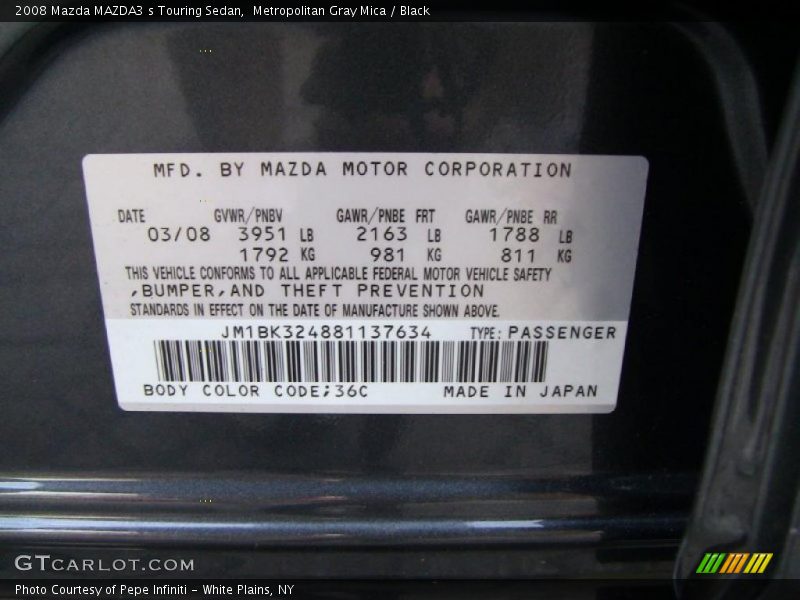 Metropolitan Gray Mica / Black 2008 Mazda MAZDA3 s Touring Sedan