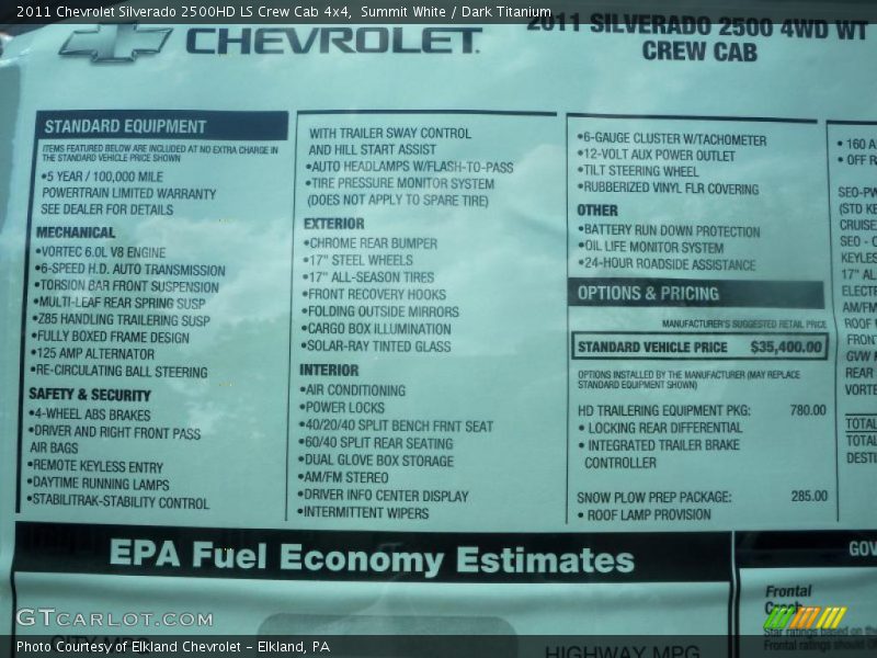  2011 Silverado 2500HD LS Crew Cab 4x4 Window Sticker