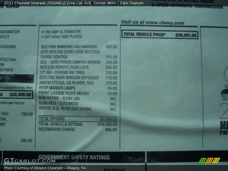  2011 Silverado 2500HD LS Crew Cab 4x4 Window Sticker