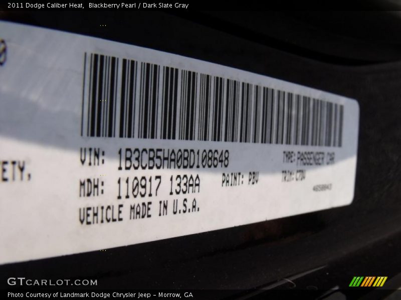 2011 Caliber Heat Blackberry Pearl Color Code PBV