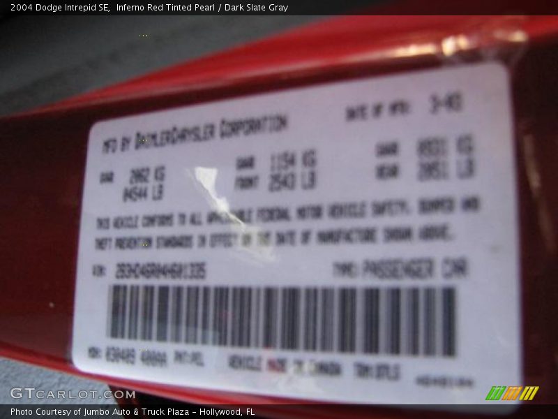 Inferno Red Tinted Pearl / Dark Slate Gray 2004 Dodge Intrepid SE
